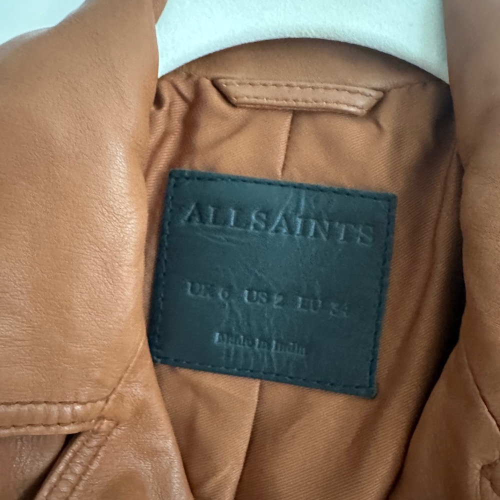 ALL SAINTS Dalby Leather Biker Jacket Cognac Brown 2‎ NWOT - Picture 5 of 6